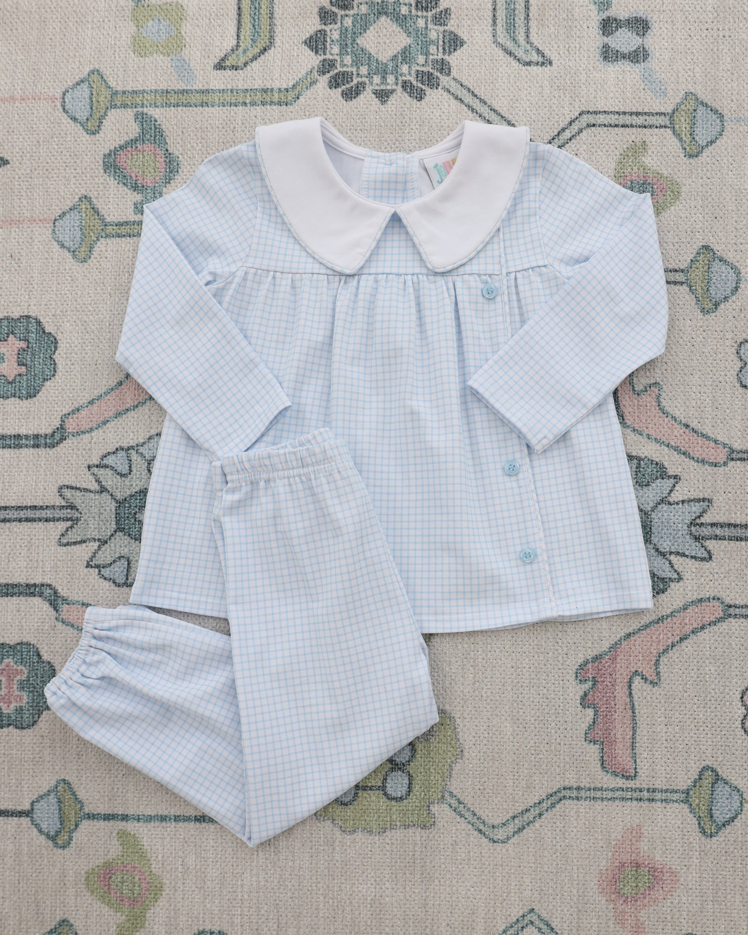 Liam Bloomer Pants Set - Light Blue Windowpane