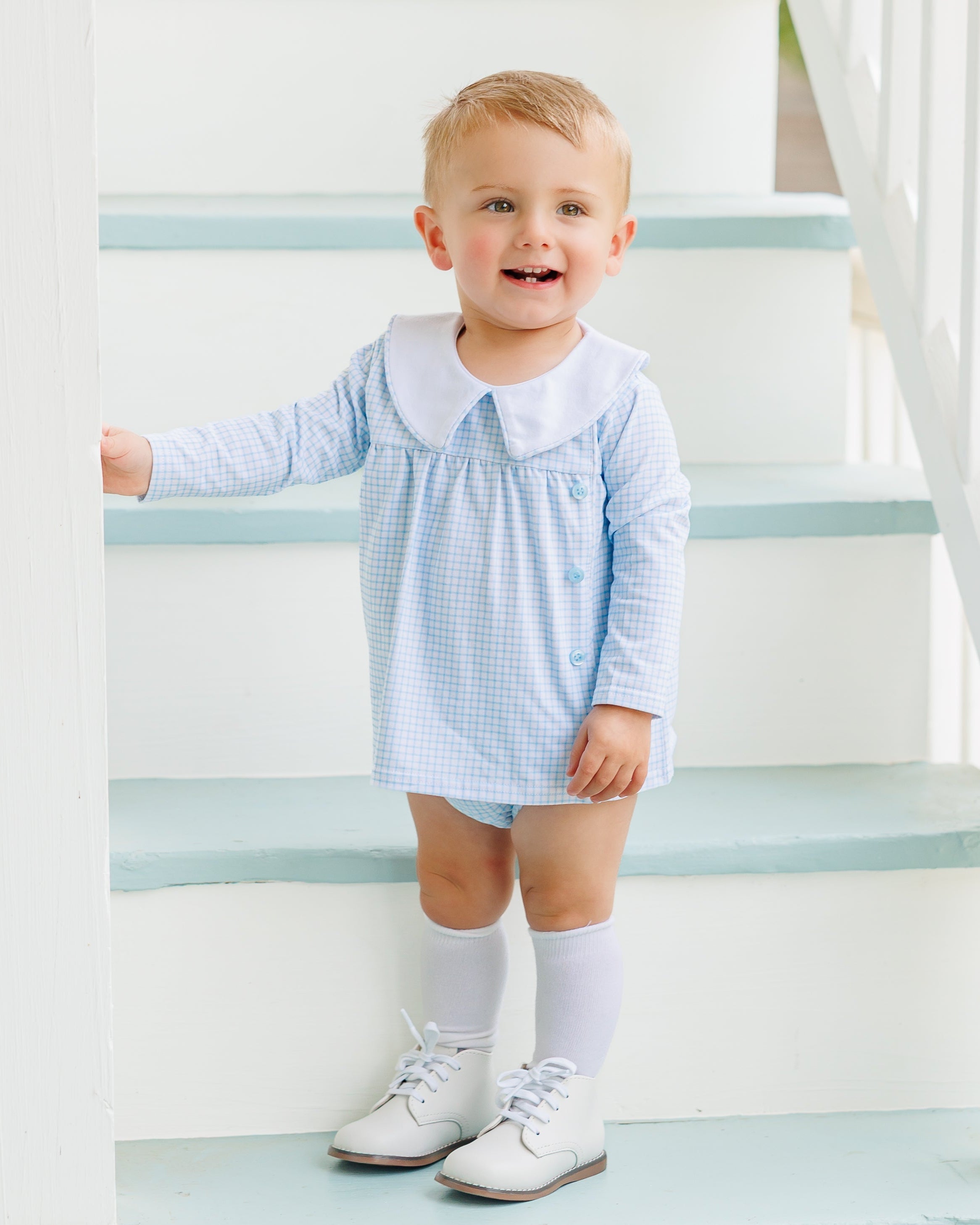 Liam Diaper Cover Set - Light Blue Windowpane