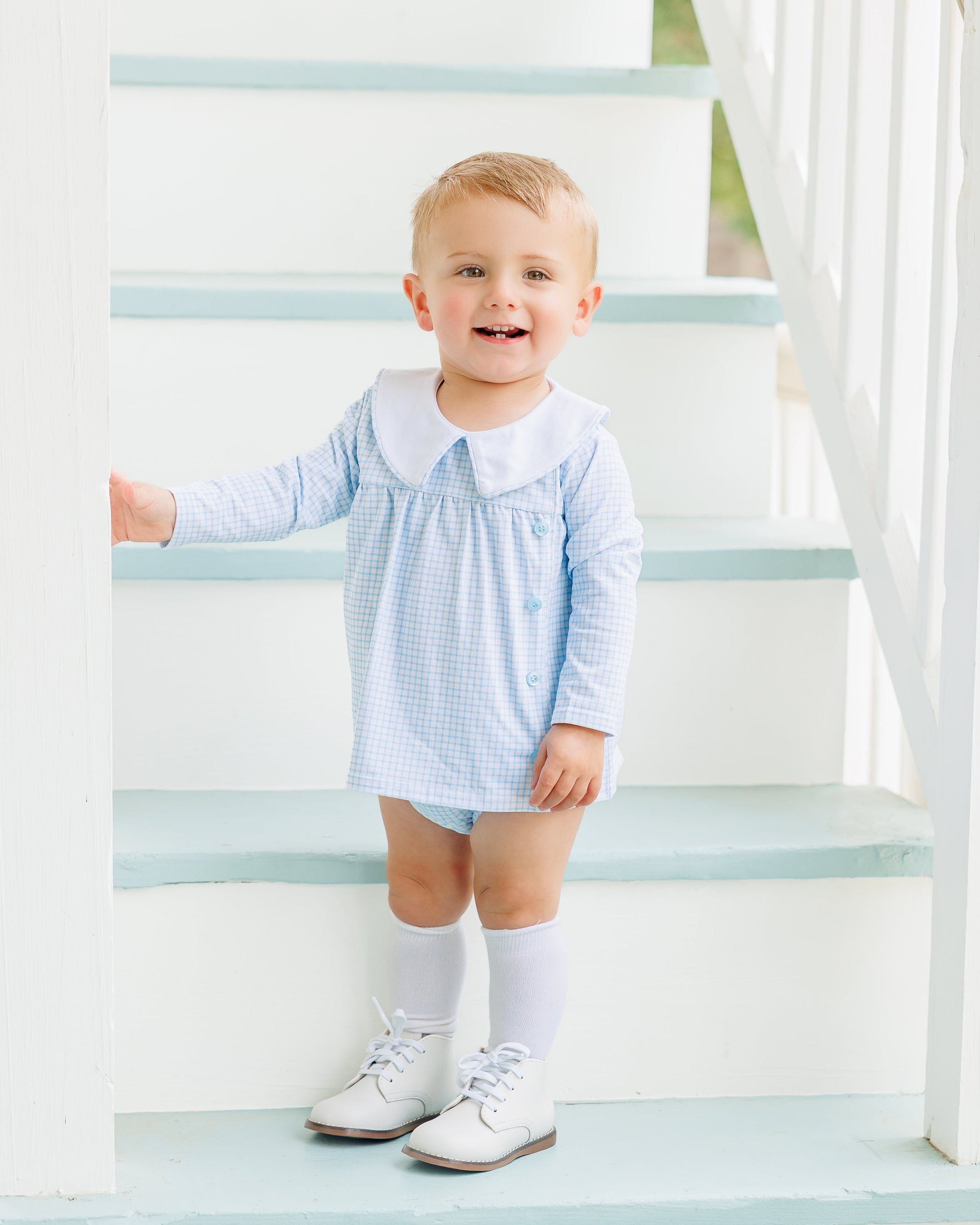 Liam Diaper Cover Set - Light Blue Windowpane
