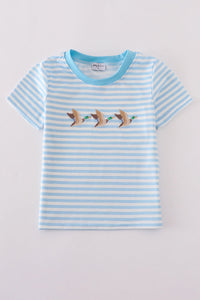 Blue Stripe Duck Embroidery Tee