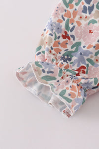 Blue Floral Print Ruffle Bubble