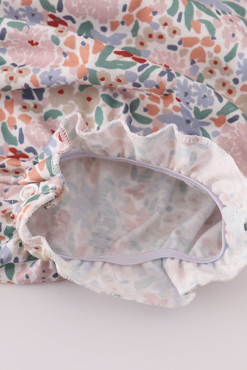 Blue Floral Print Ruffle Bubble