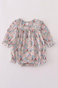 Blue Floral Print Ruffle Bubble