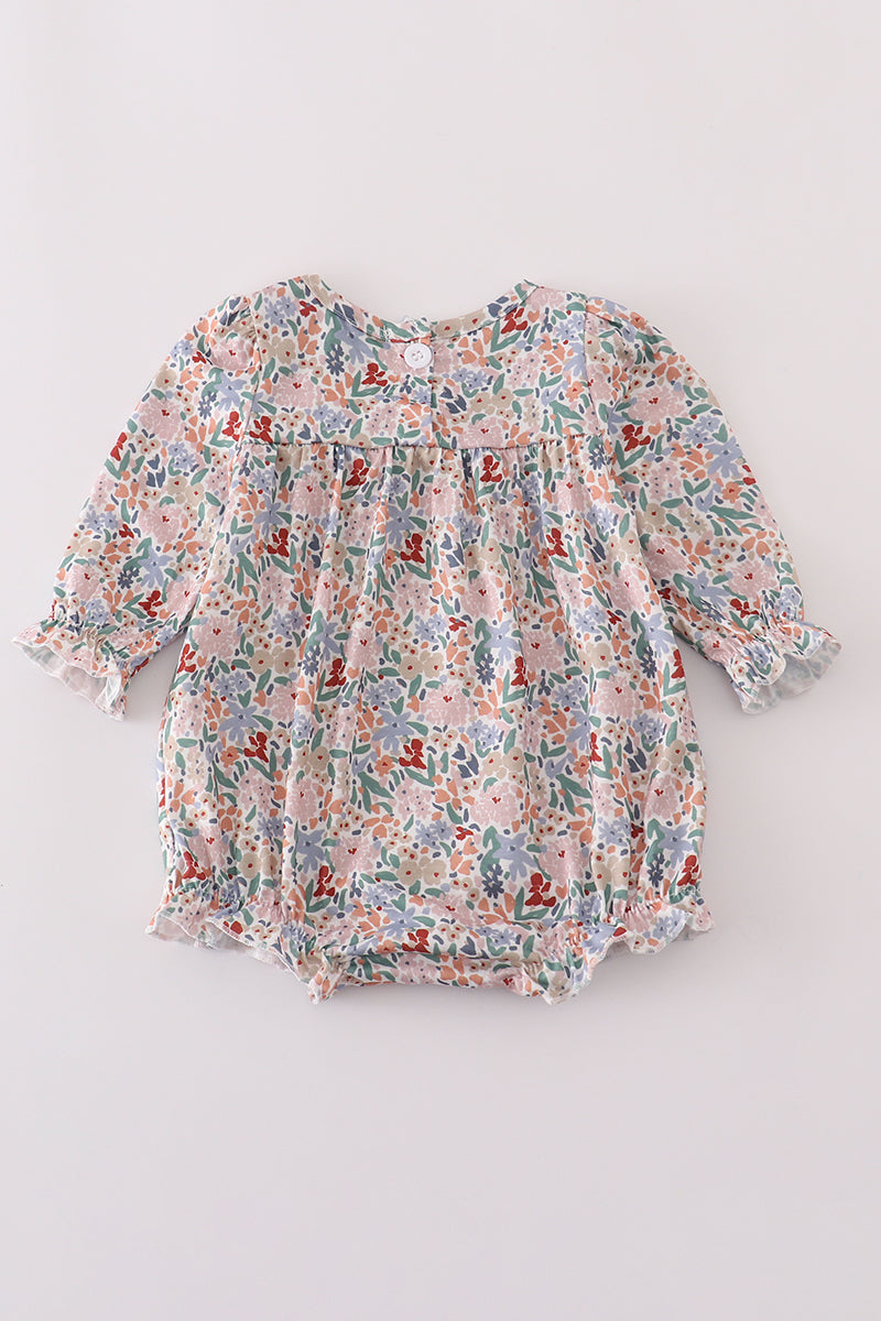 Blue Floral Print Ruffle Bubble
