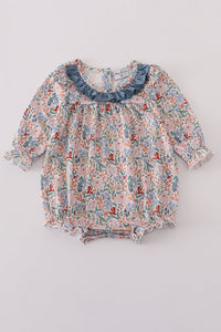 Blue Floral Print Ruffle Bubble