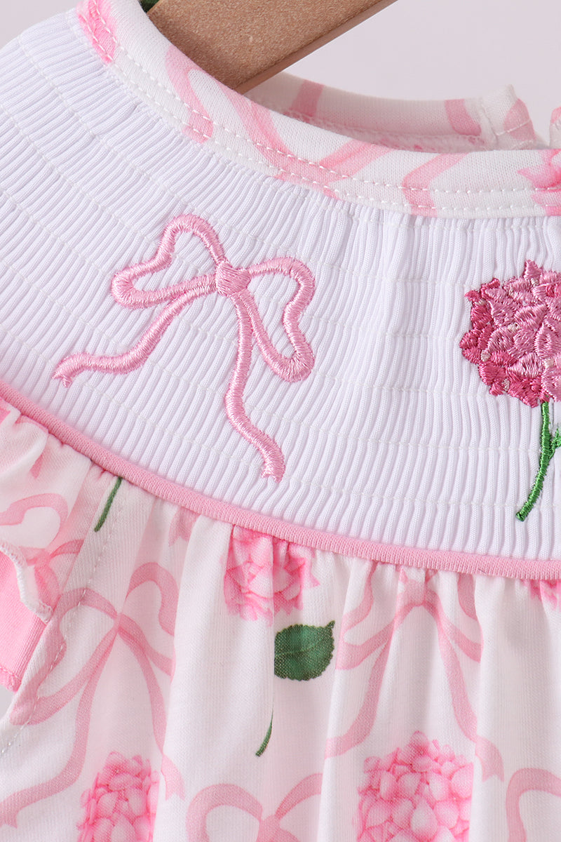 Pink Bow Hydrangea Smocked Bubble