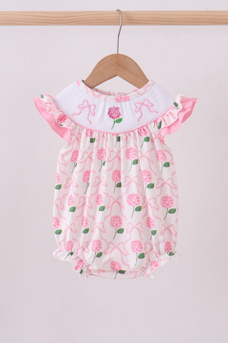 Pink Bow Hydrangea Smocked Bubble
