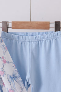 Blue Bow Floral Smocked Pants Set