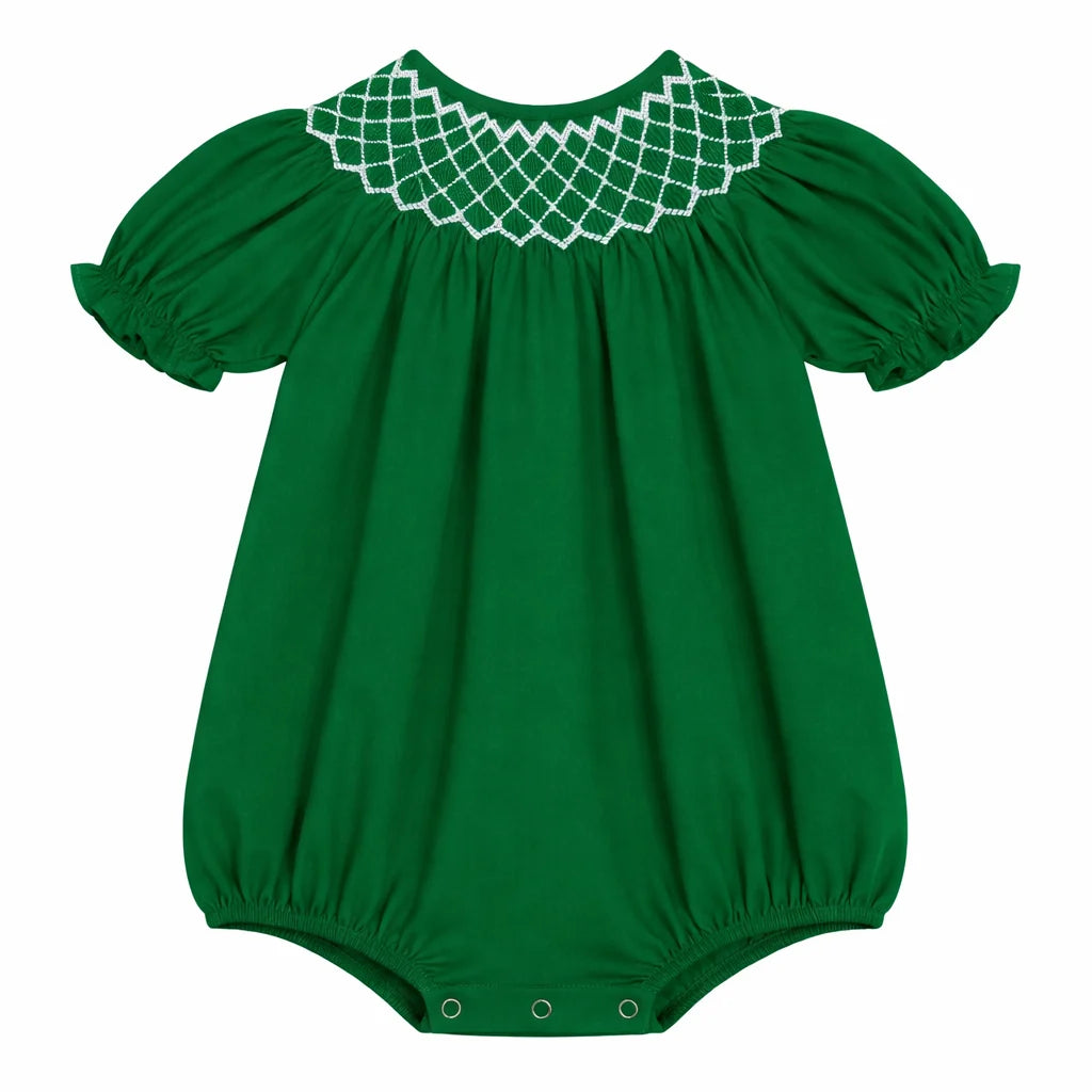Catherine Hunter Green White Pearls Smocked Bubble