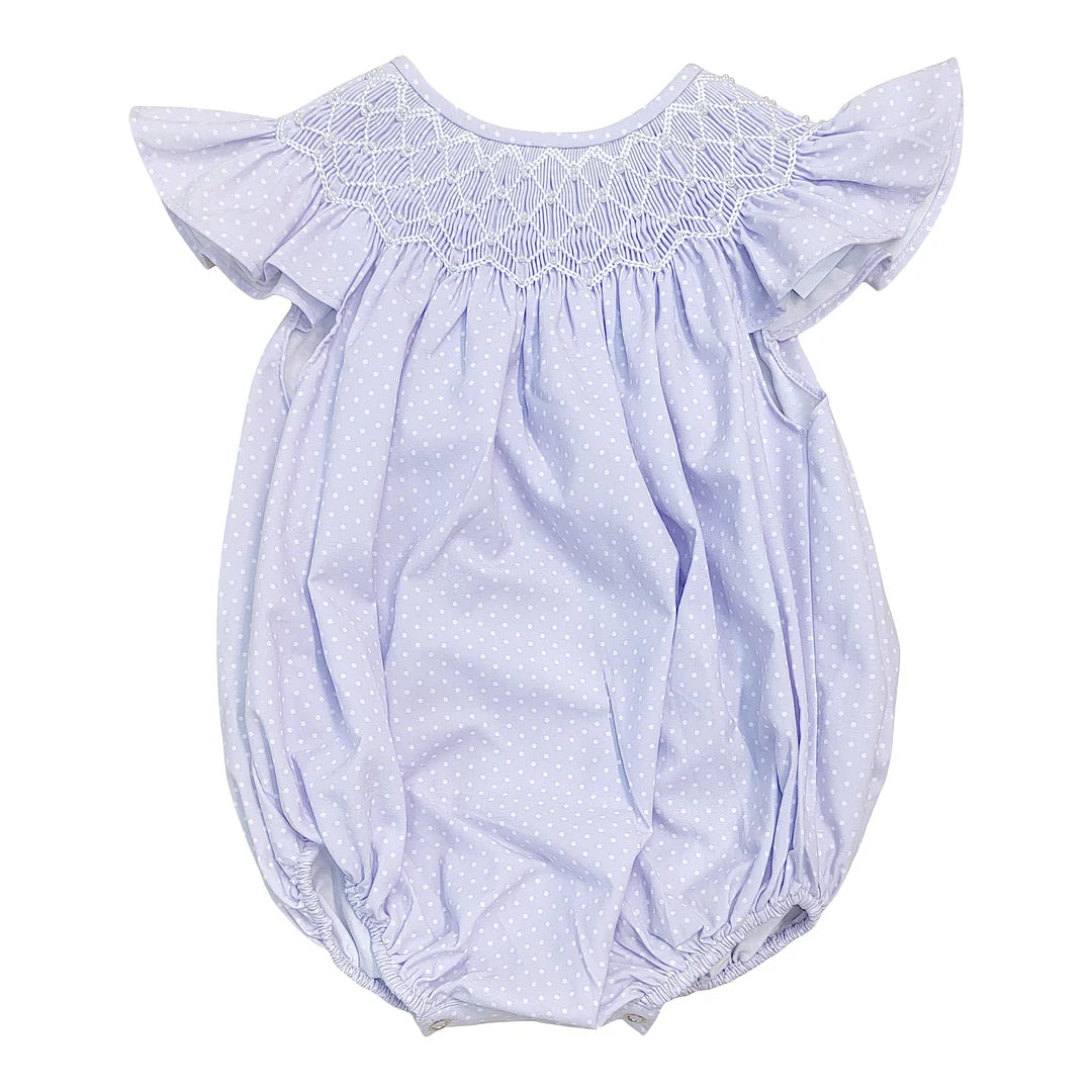 Cathy Purple Polka Dot Pearl Smocked Bubble