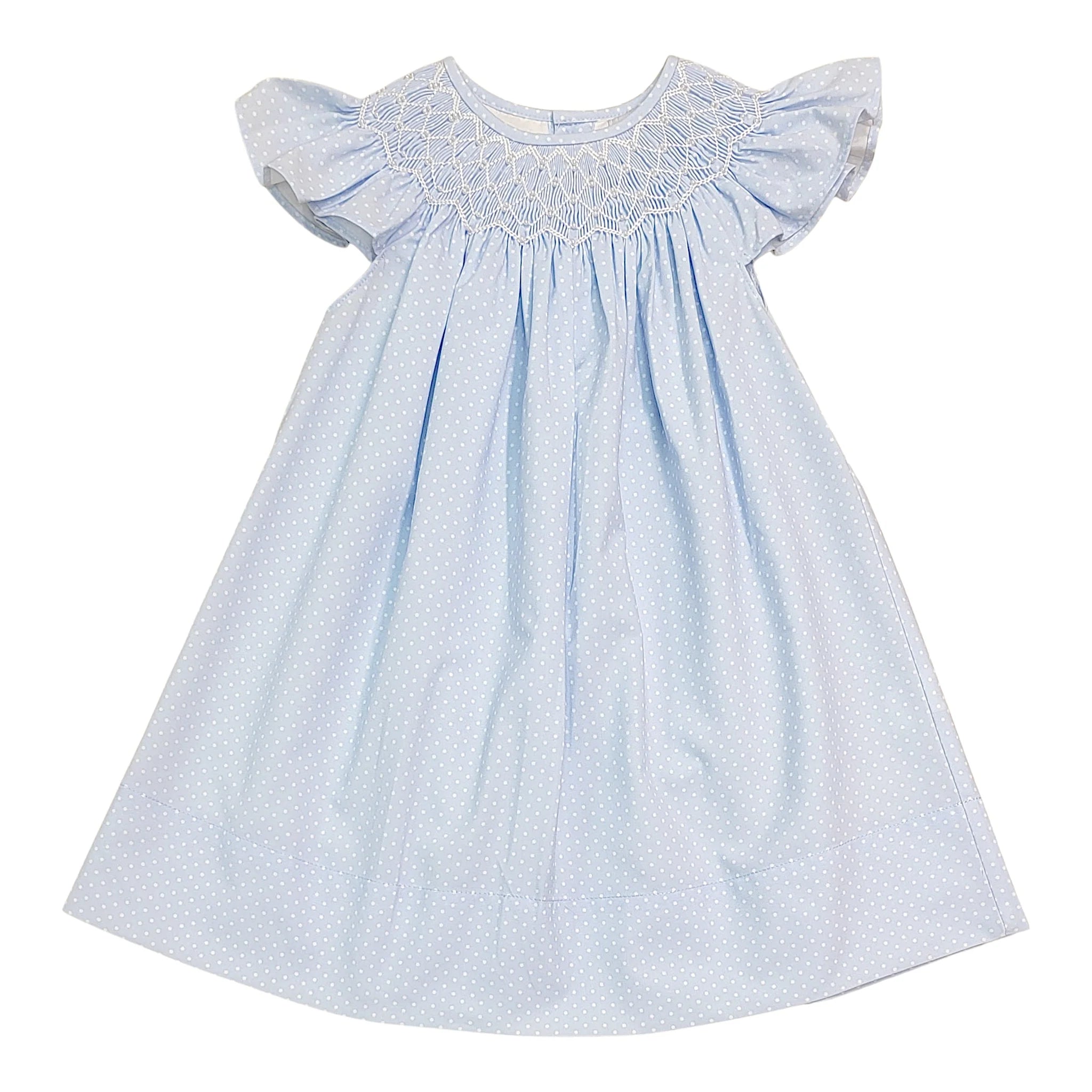 Cathy Blue Polka Dot Pearl Smocked Dress