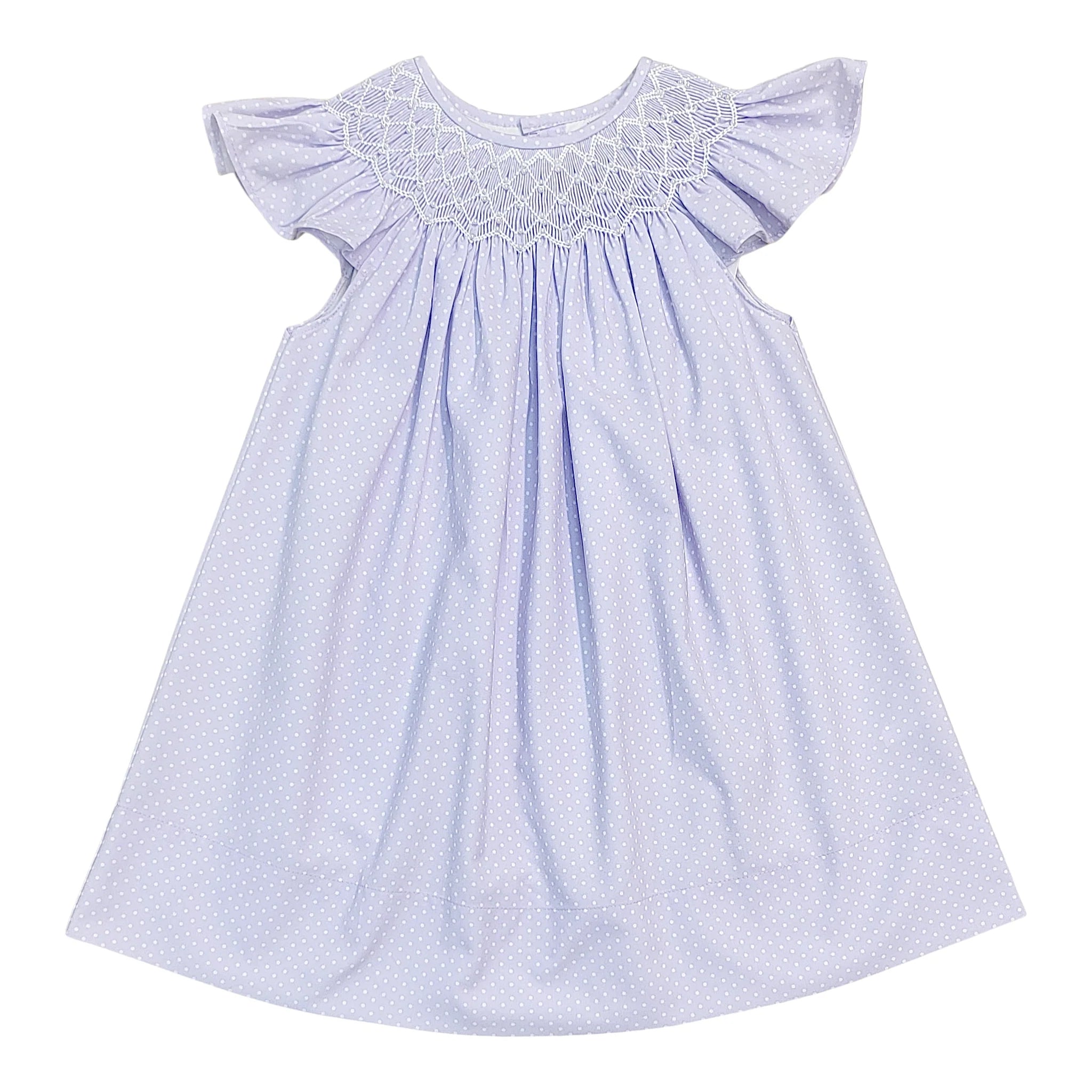 Cathy Purple Polka Dot Pearl Smocked Dress