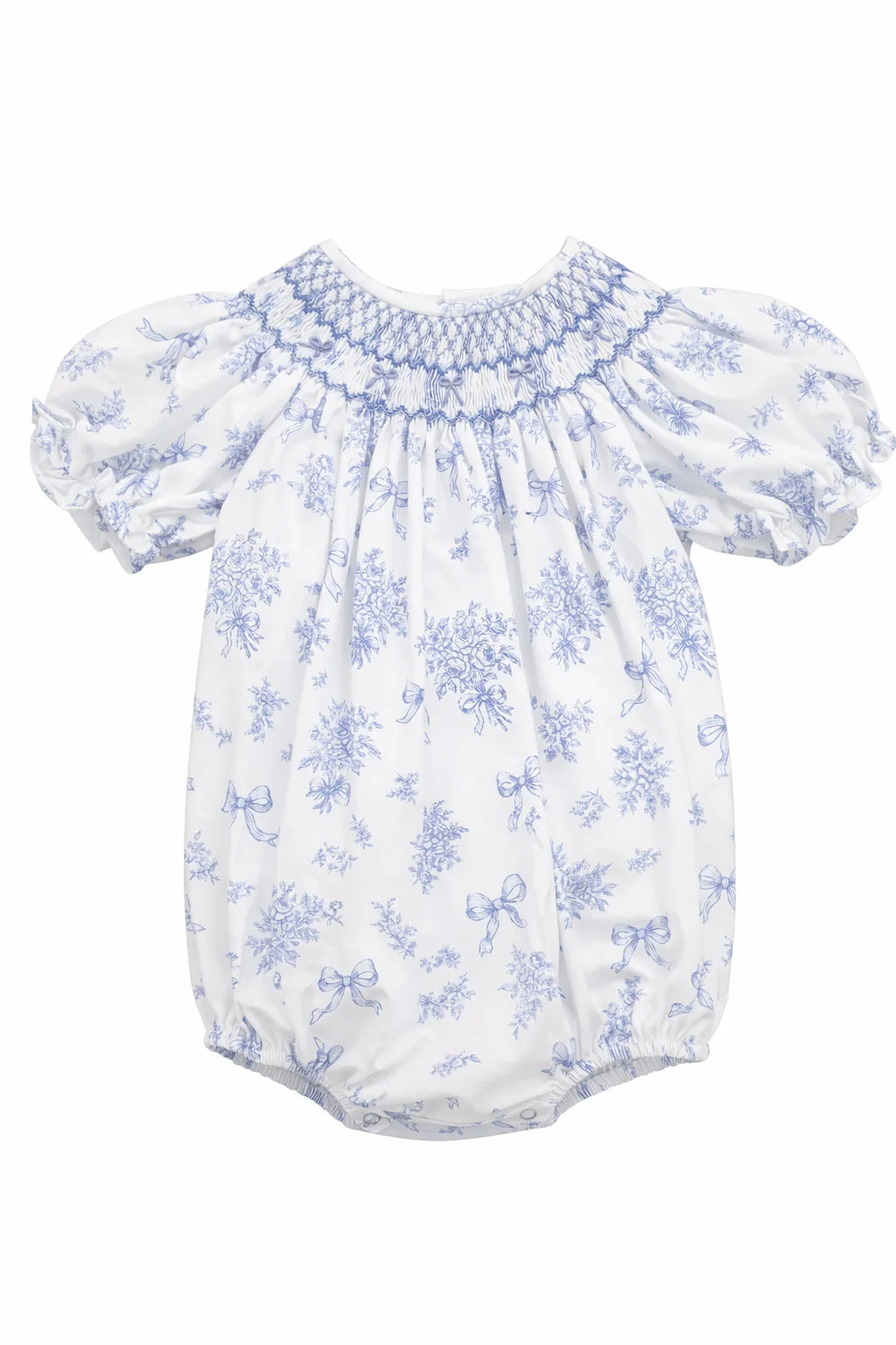 Evelyn Blue Floral Smocked Bubble