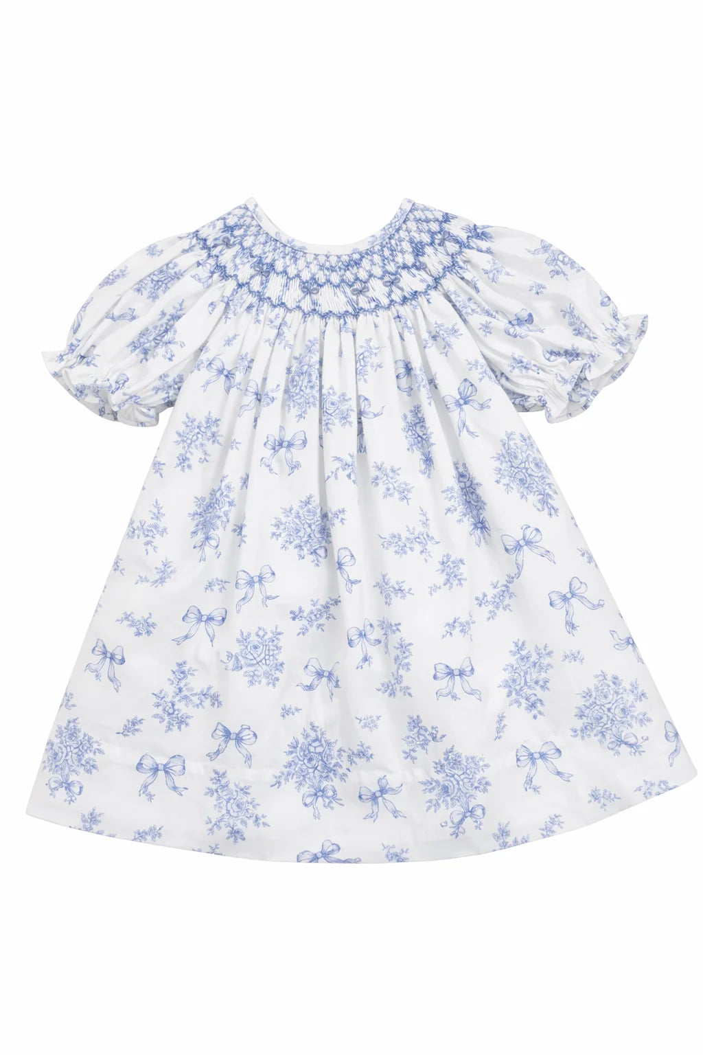 Evelyn Blue Floral Print Smocked Dress