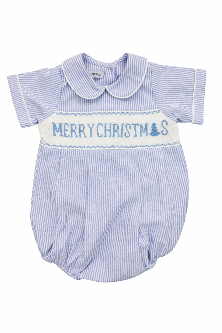 Merry Christmas Smocked Blue Bubble