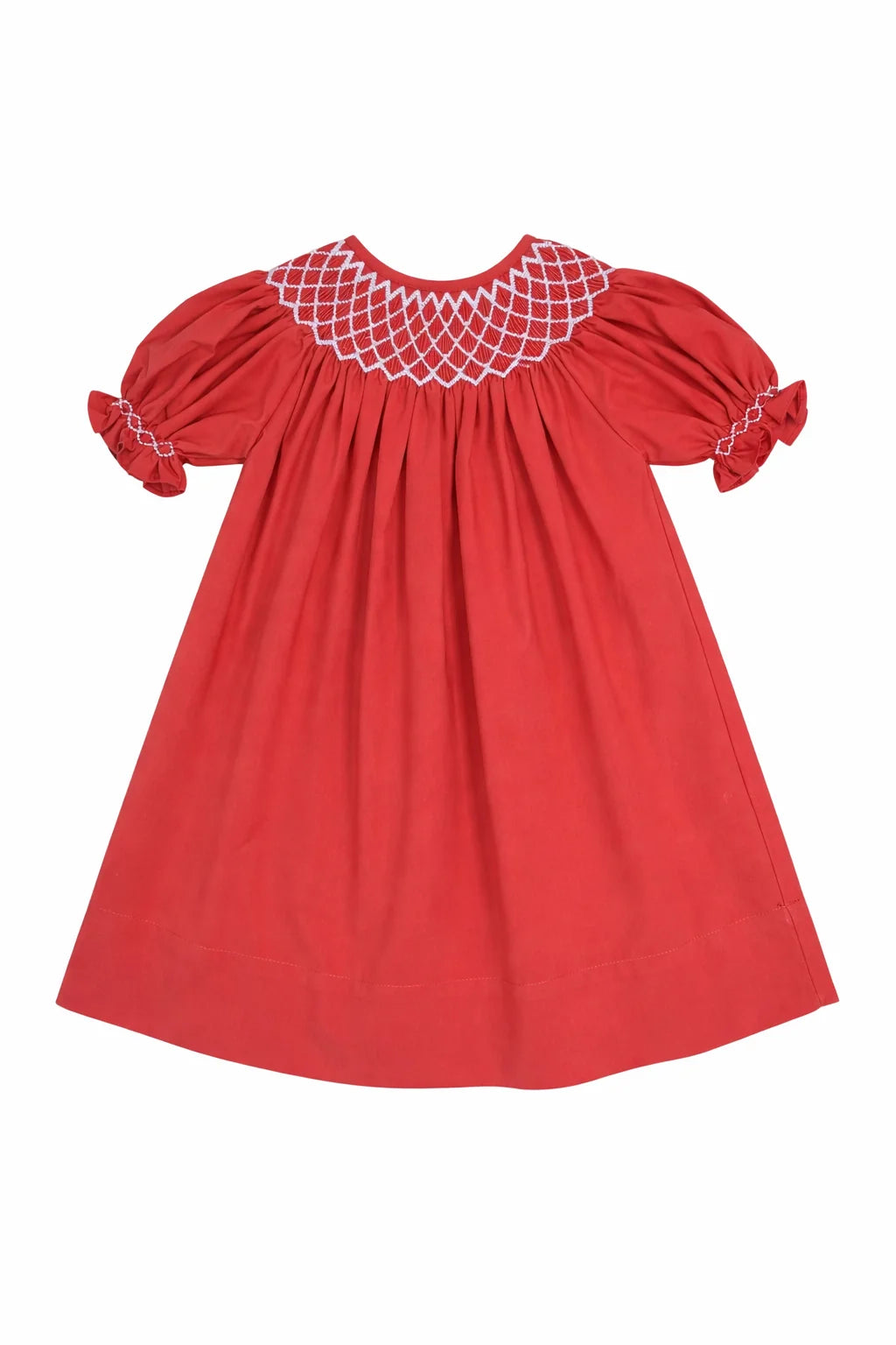 Catherine Red Smocked White Pearls Dress