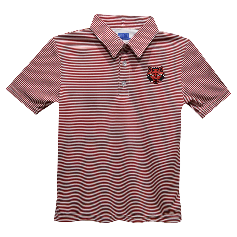 Arkansas State Red Wolves Embroidered Red Stripes Short Sleeve Polo Box Shirt