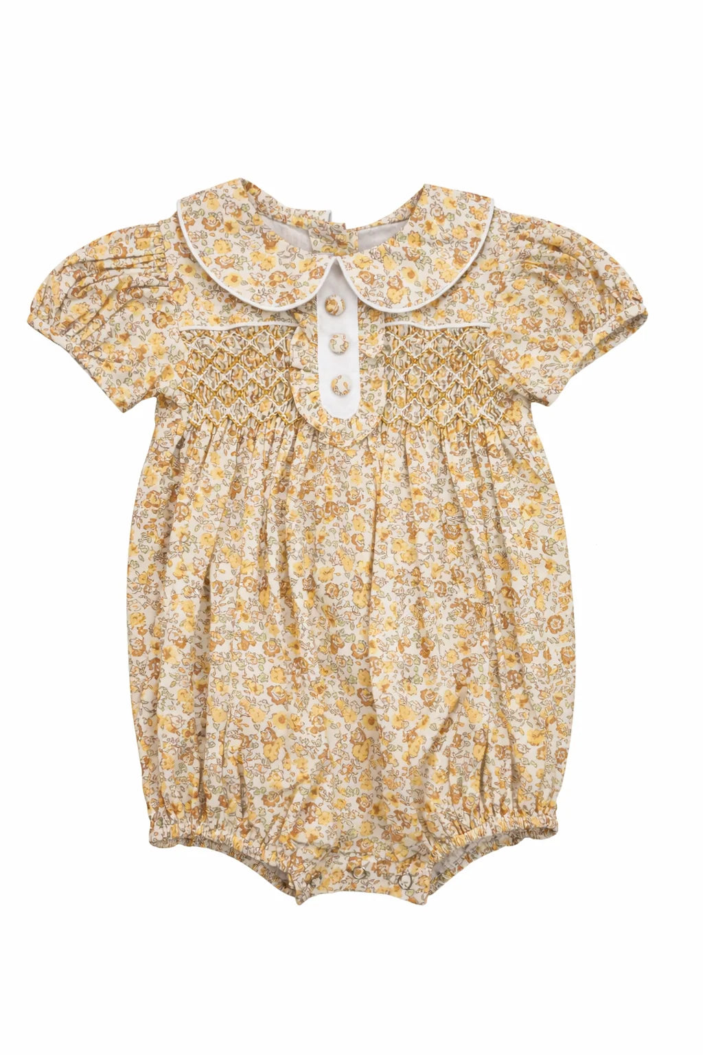 Sandy Yellow Floral Smocked Button Bubble