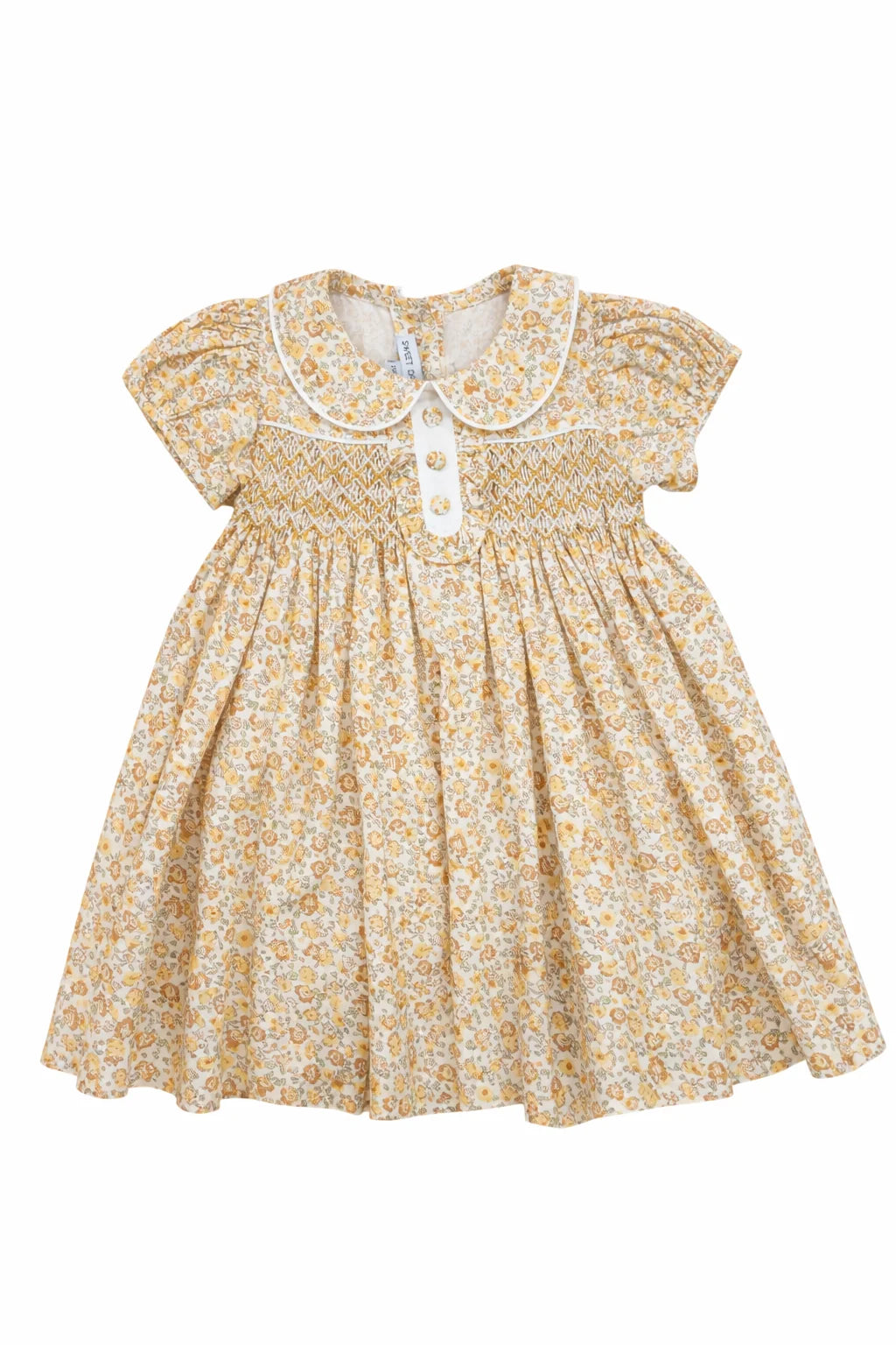 Sandy Yellow Floral Smocked Button Dress