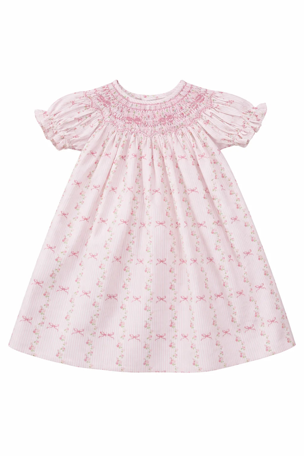 Britney Pink Stripe Bow Smocked Floral Dress