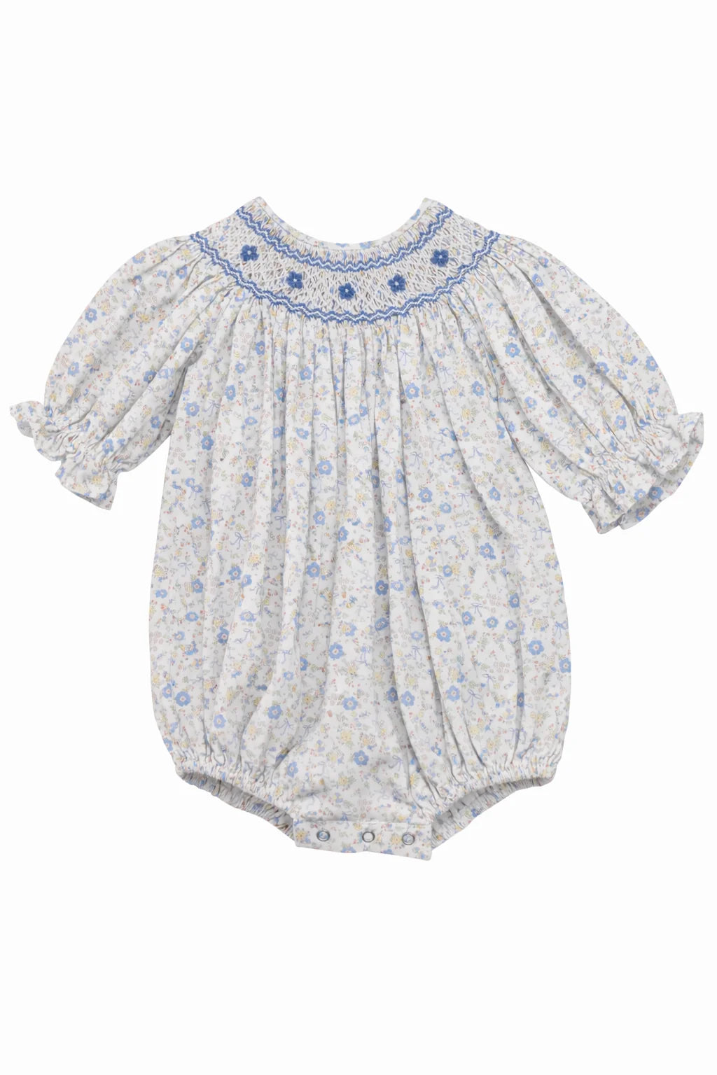 Ashley Blue/Yellow Floral Smocked Bubble