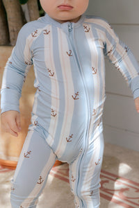 Anchored Stripe Zipper Romper Sleeper