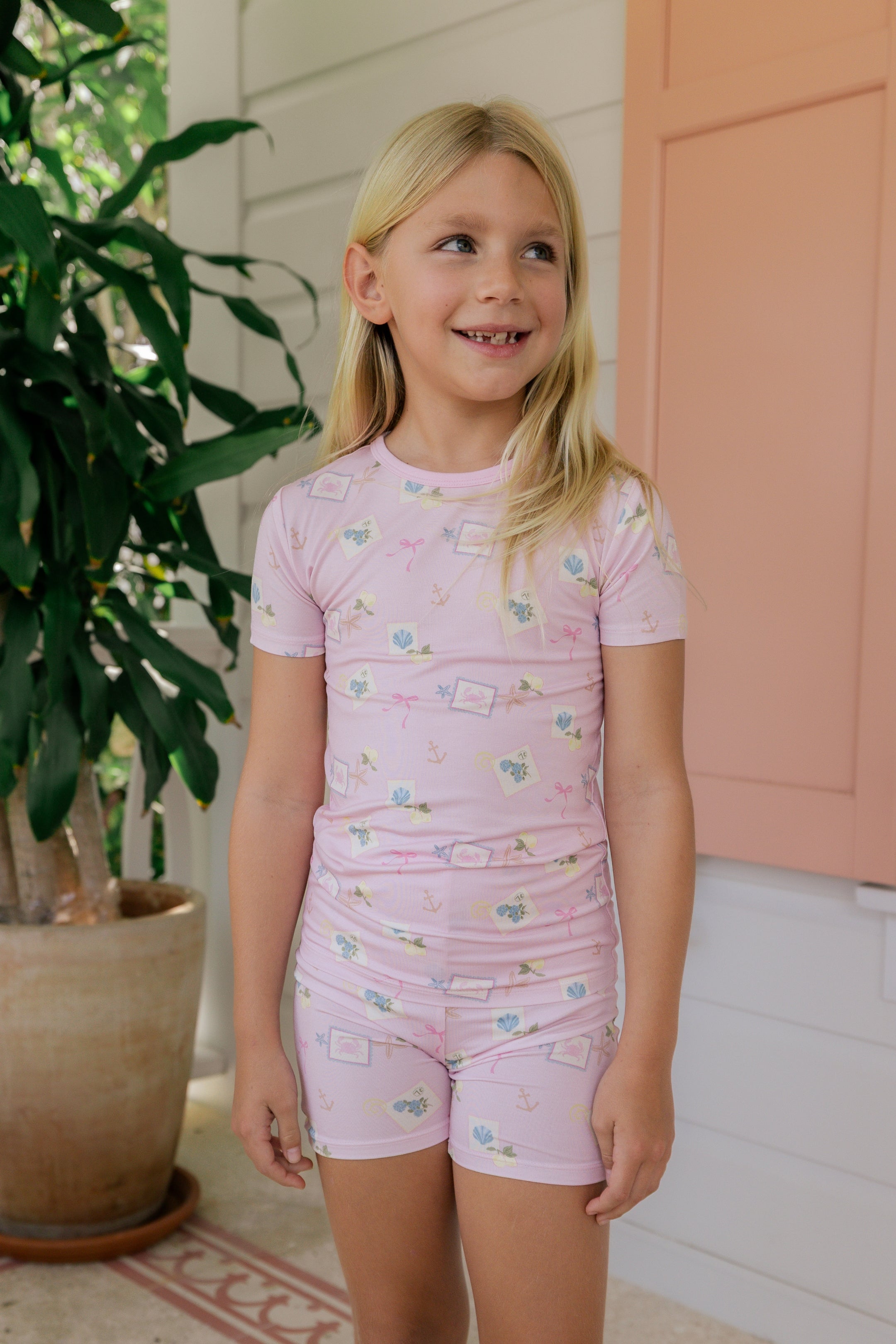 Little Coastal Notes Short Sleeve Two Piece Set