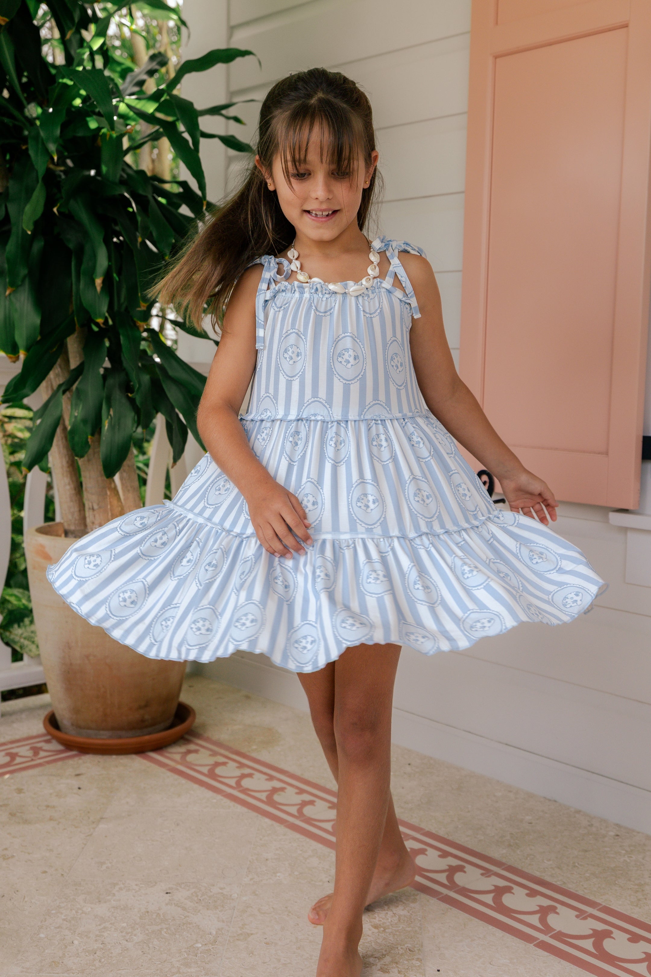 Floral Seashell Tier Twirl Dress