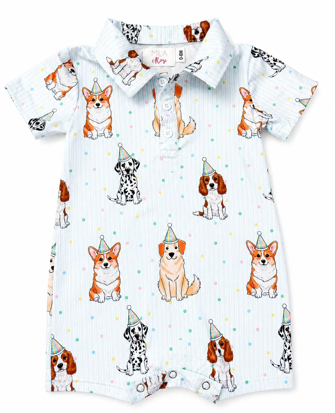Birthday Pups Polo Shorty One-Piece Romper
