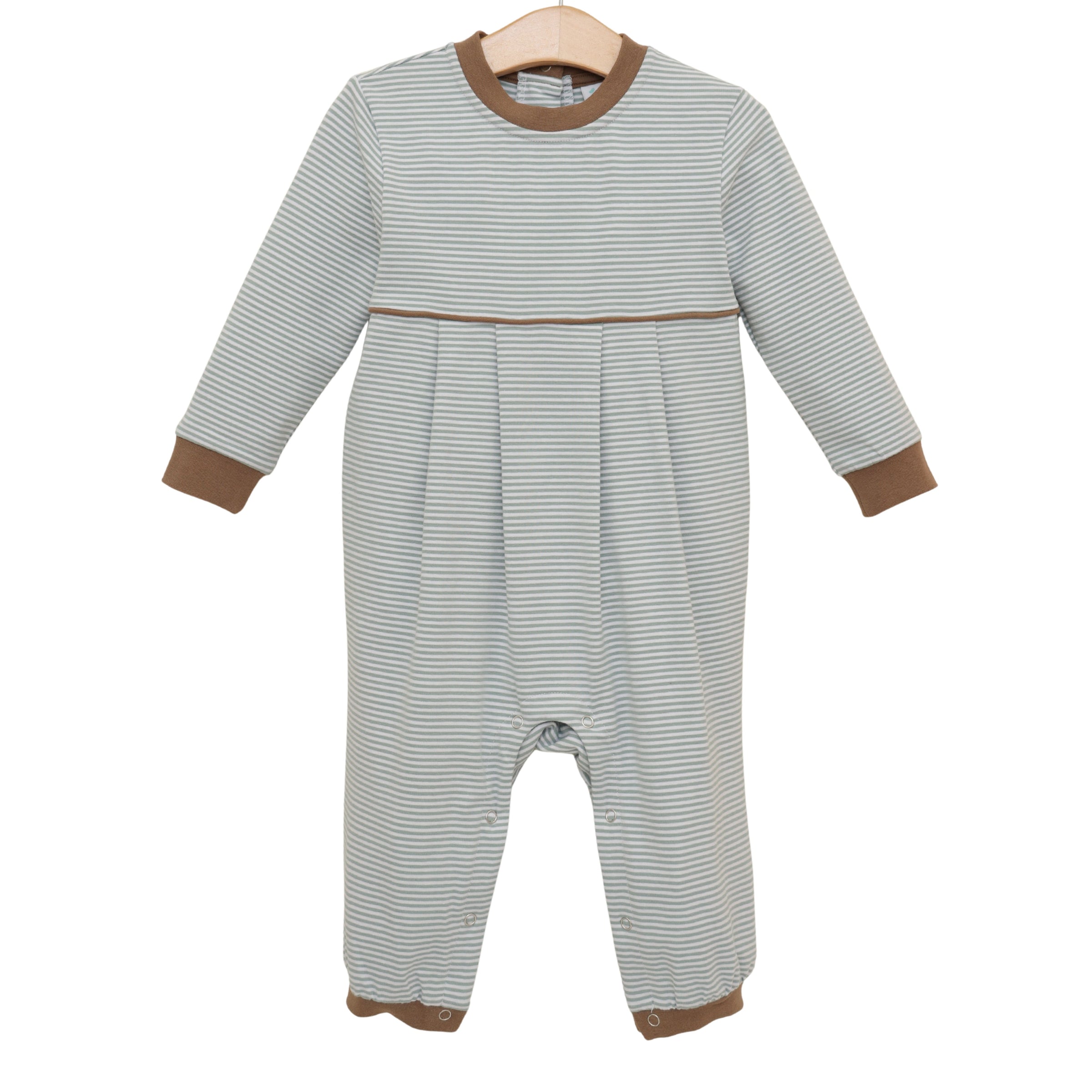 Patrick Romper - Dusty Sage Stripe/Light Brown