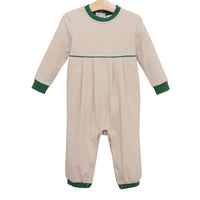 Patrick Romper - Tan Stripe/Hunter Green