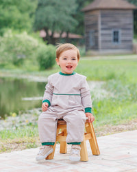 Patrick Romper - Tan Stripe/Hunter Green