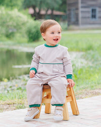 Patrick Romper - Tan Stripe/Hunter Green