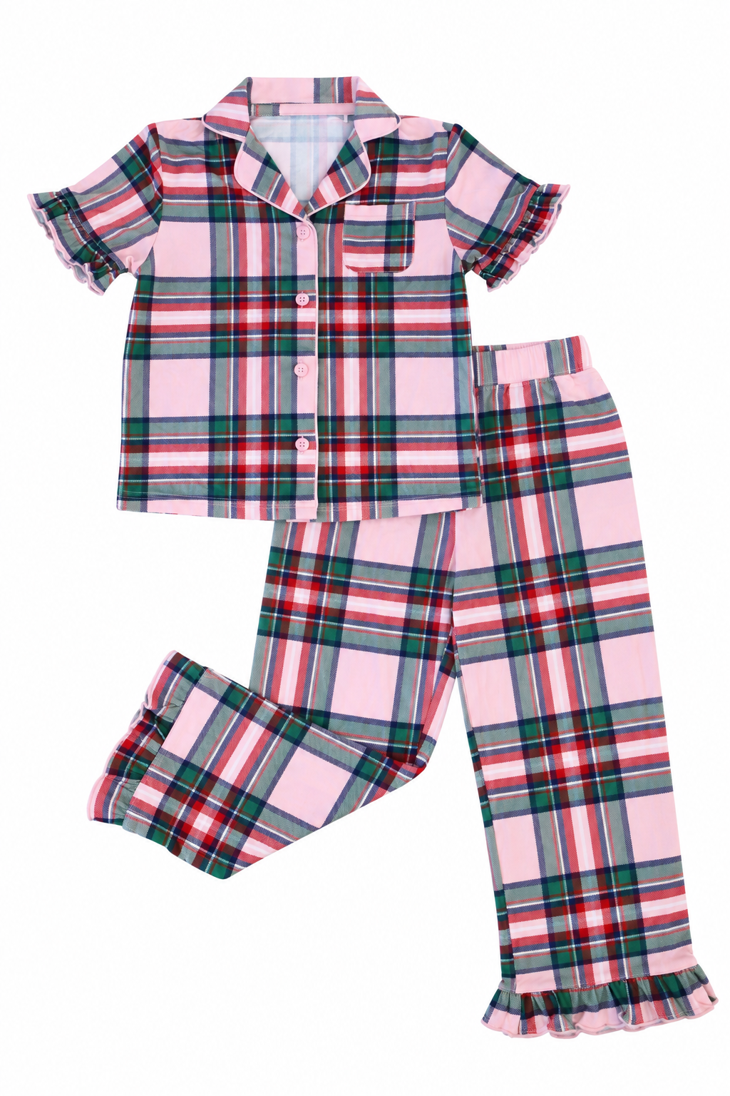 Ruffle Pant Set - Christmas Plaid Pink