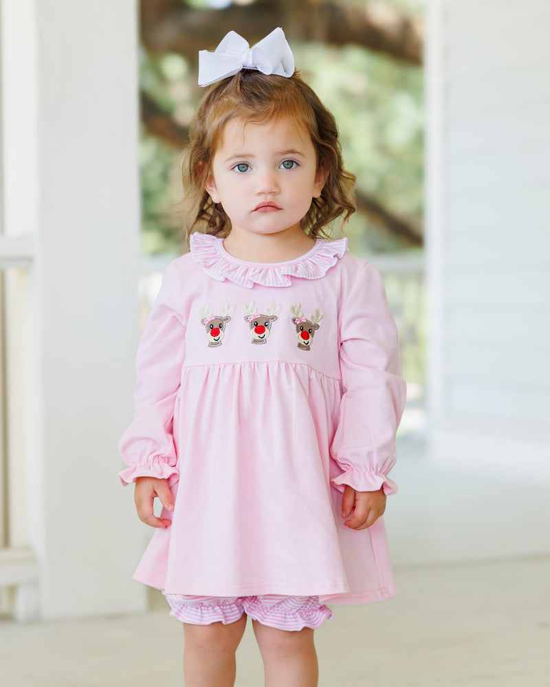 Run Run Rudolph Pink Ruffle Bloomer Set