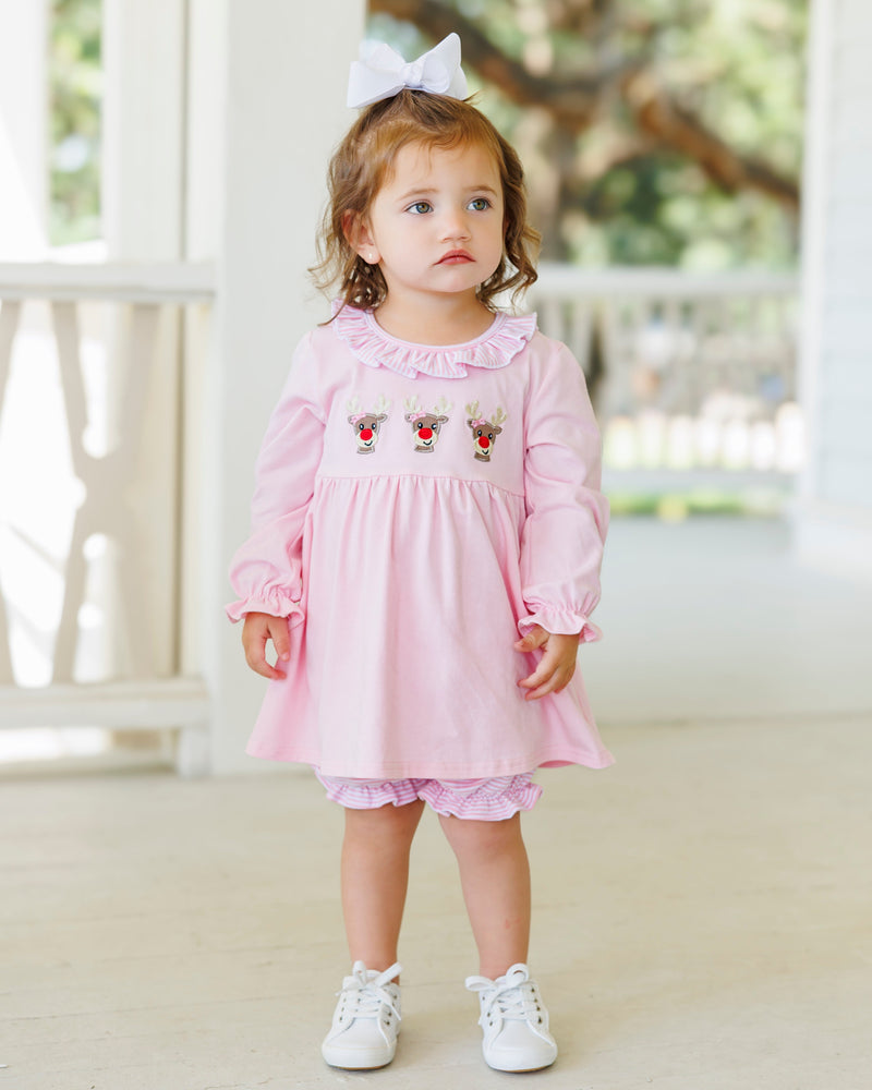 Run Run Rudolph Pink Ruffle Bloomer Set