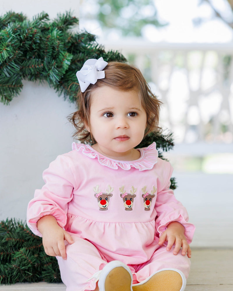 Run Run Rudolph Pink Ruffle Romper