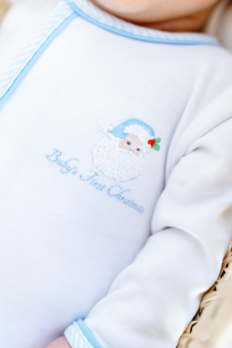 Santa Baby First Christmas Zip Footie - Light Blue