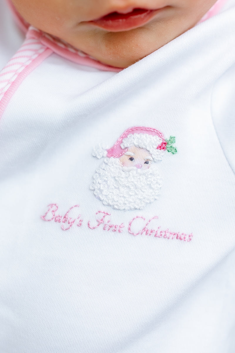 Santa Baby First Christmas Ruffle Zip Footie - Pink