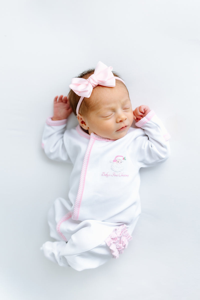 Santa Baby First Christmas Ruffle Zip Footie - Pink