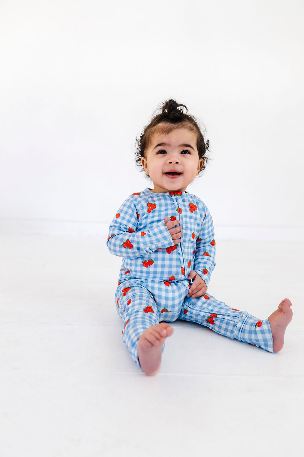 Strawberry Gingham Zipper Romper