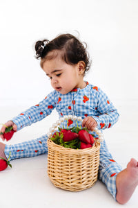 Strawberry Gingham Zipper Romper