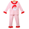Santa Face Pink Gingham Ruffle Pajama Set - Light Skin