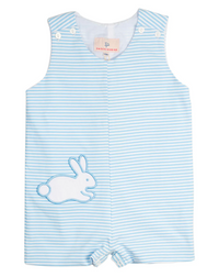 Blue Stripe Knit Bunny Pocket Shortall