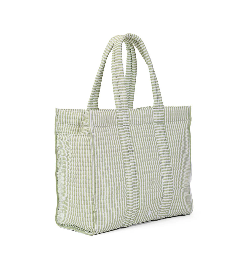 QUILTED GO GO TOTE - PIMLICO STRIPE SAGE