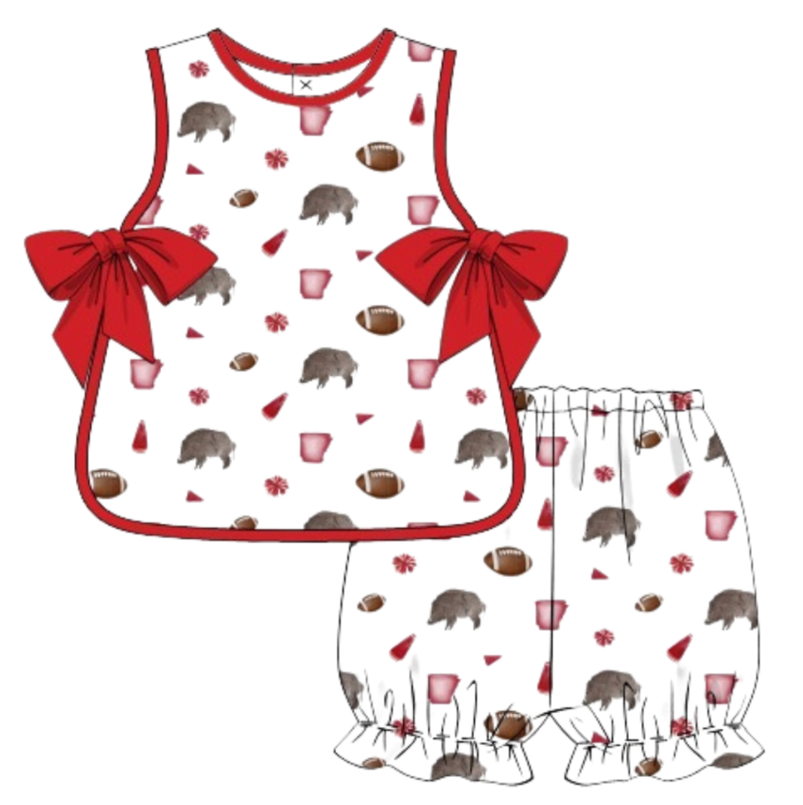 Girls Razorback Pom Side Tie Bloomer Set