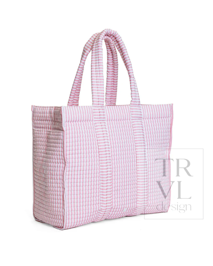 QUILTED GO GO TOTE - PIMLICO STRIPE DUSTY ROSE