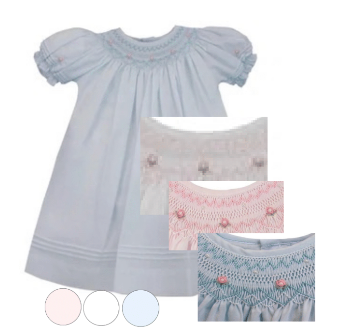 Daygown with Heart Smocking & Pearls in Pink