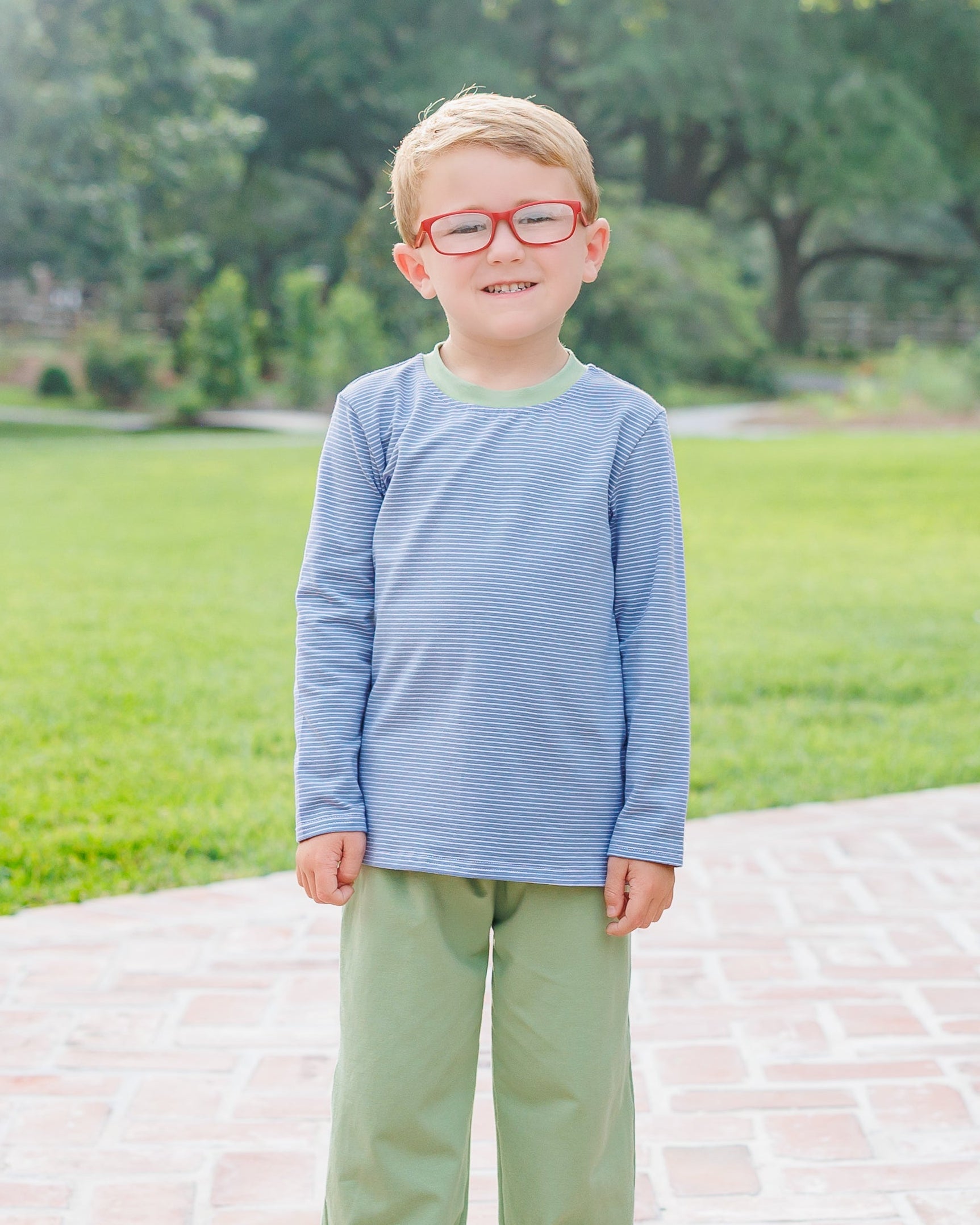 Thomas Pants Set - Dusty Blue Stripe/Sage