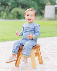 Thomas Romper - Dusty Blue Stripe/Sage